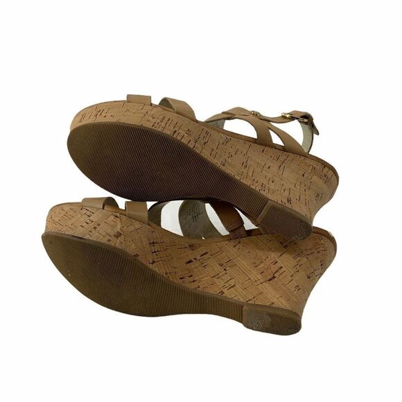 Guess Cork Wedge Heels Tan Open Toe 8.5 Leather - Picture 9 of 11